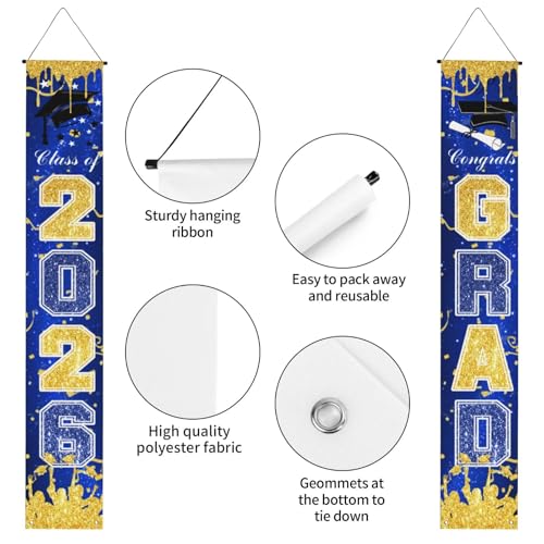 Image of Graduation Decorations 2026 Grad Porch Banner for Any Schools or Grades Graduation Banner Class of 2026 Party Decor