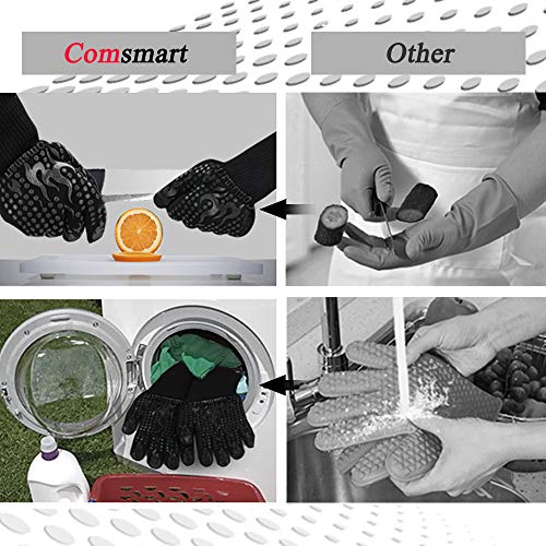 Image of Comsmart BBQ Gloves, 1472F Heat Resistant Silicone Non-Slip Oven Mitts, Long Kitchen Gloves Perfect for Grilling, Cooking, Baking, Cutting