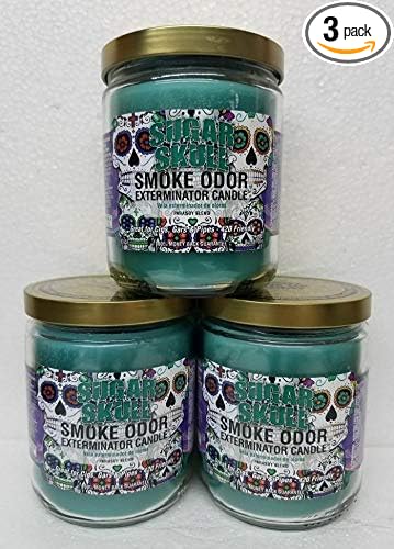 Smoke Odor Exterminator 13 oz Jar Candles (Sugar Skull, 3) Set of Three Candles.