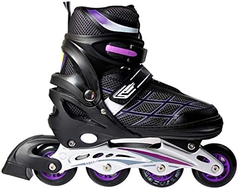LIKU Boys Adjustable Inline Skates,Performance and Cool Inline Skate (Purple, Large(4-6))