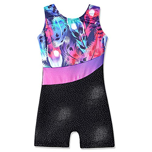 Image of HOZIY Leotards for Girls Gymnastics Kids Children Biketard Snowflake Ribbon Blue Purple Hot Pink Sparkle