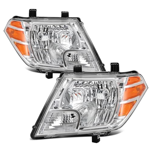 KILOAUTO Headlight Assembly Compatible with 2009-2019 for Nissan Frontier Chrome Housing Amber Reflector Clear Lens Headlamp Replacement 26060ZL40A 26010ZL40A Driver And Passenger Side