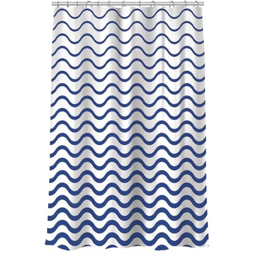 Rideau de douche en tissu polyester de qualité supérieure à rayures esthétiques bleues