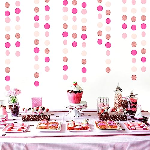 Image of Hot-Pink Rose-Gold Party Decorations Garland - 52ft Wedding Bridal Shower Hanging Decoration Streamers Banner,Baby Girl Birthday Bachelorette Engagement Mohters Valentines Day Brunch Decor Panduola