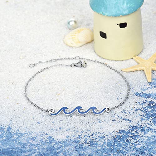 Image of Lauren-Spencer Wave Anklet for Women Gold Silver Plated Beach Ankle Bracelets Ocean Wave Boho Anklets Adjustable Summer Foot Jewelry for Women Birthday Gifts