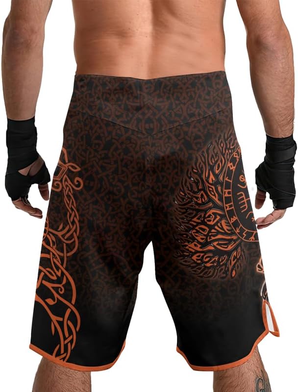 Viking Men's Fight Short MMA BJJ Training No Gi Grappling Shorts Trunks Fight Wear with Drawstring
