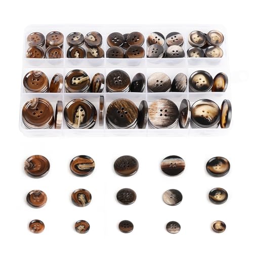 Image of 110Pcs Brown Patterned Mixed Sewing Buttons, 4-Hole Craft Round Blazer Buttons, 5 Color 3 Size (15mm, 20mm, 25mm) Suit Coats Resin Button, for Variety Clothing Sewing, DIY Craft (Brown Patterned)