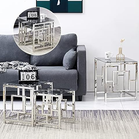 ZOONFA Nest of 3 Coffee Table Nesting Table Modern Design Sofa Side Corner End Lamp Table Small Square Nesting Tables for Living Room Cover
