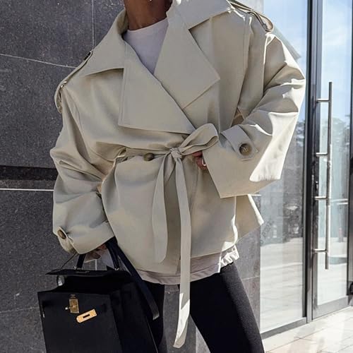 LRF Grey Belted Trench Jacket Oversized Lapel Long Sleeve Outerwear Y2k Trendy Jacket Streetwear4