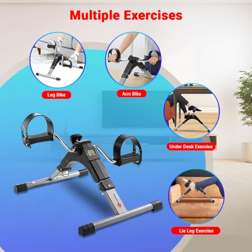 PowerMax Fitness BS-MINI Mini Cycle Pedal Exerciser with Adjustable Resistance and Digital Display - For Light Leg and Arm Exercise and Physiotherapy at Home