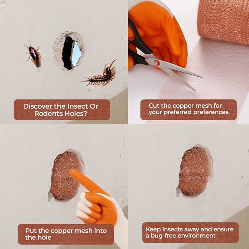 Image of Copper Mesh Rodent Control, 5in x 202ft- Rustproof Copper Mesh Roll for Rodent, Bat & Snail - Perfect for Hole Blocking, Gardening & Sealing Water Opening - Plus Bonus Scissor & Gloves