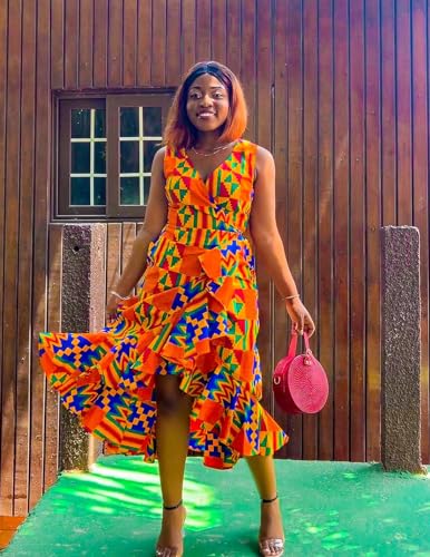 Image of SHENBOLEN Women African Ankara Batik Print Traditional Clothing Casual Party Dress