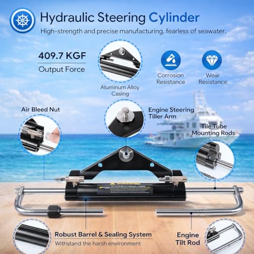 Upgrade 150HP Hydraulic Outboard Steering Kit Boat Marine System, Built-in Two-Way Lock Hydraulic Cylinder, 150 HP Helm Pump, w/ 26ft Hydraulic Steering Hose for Single Station, Single-Engine Use by sixcow - Image 3