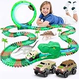 Dinosaur Jurassic Race Track Glow in The Dark Toy Playset - Includes Dino Figures, Epic Loop & Jaw Tunnel Set - Birthday for Kids, Boys & Girls 3-8 Years Old