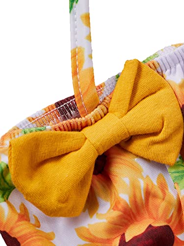 3-teiliges Badeanzug für Mädchen, Bikini-Set für Mädchen, Sommer, Druck, Sonnenblumen, Mädchen, Beachwear mit hübscher Schleife für den Urlaub, gelb, 3- 6 Monate