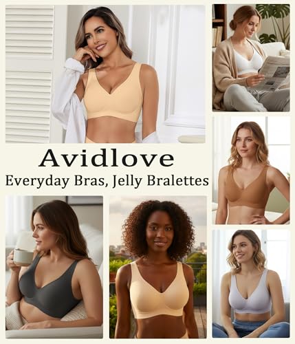 Image of Avidlove Wireless Bras for Women Comfortable Jelly Bra Deep V Seamless Bralette Full Coverage Padded Bralette Everyday