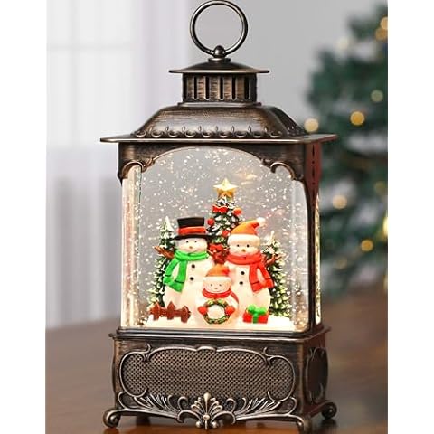 Christmas Snow Globe,Musical Snow Globe for Home,Snow Lantern Glittering, Christmas Musical Snowing Globe Lantern for Festival Decoration USB and Battery Operated 10.2 Inch(Snowman) Cover
