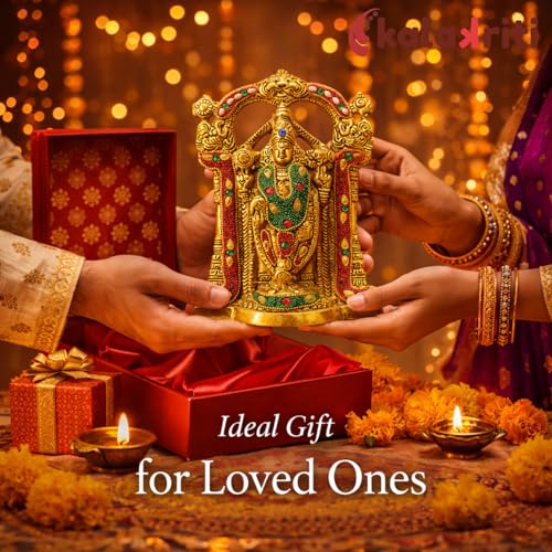 Image of Kalakriti Premium Stone Work Metal Gold Plated Tirupati Balaji Statue Wall Decor, Venkateswara Swamy Idol for Home Temple Religious Diwali Return Gift & Spiritual Decoration 1 Pc