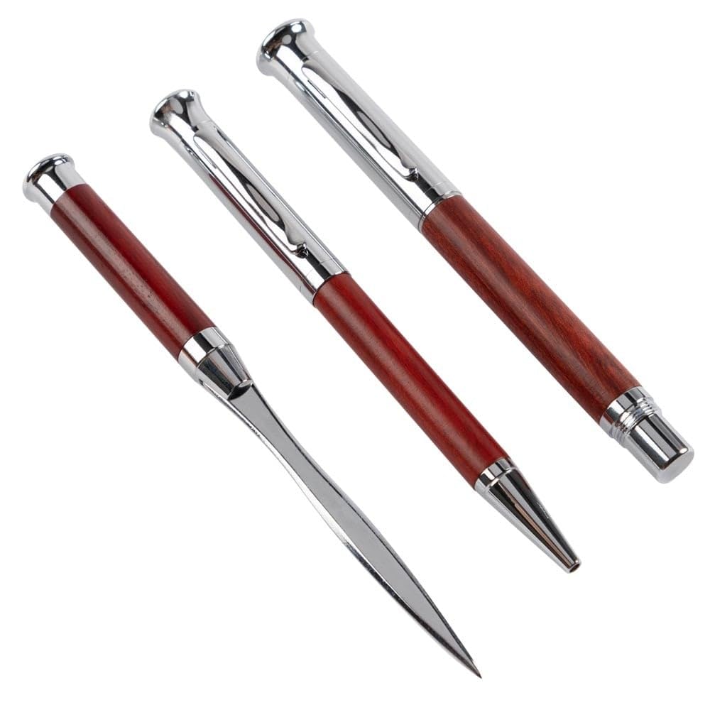 Ocadeau Parure de stylos pour bureau avec gravure - Stylo bille, stylo plume et coupe papier - Coffret en bois à personnaliser avec votre texte gravé