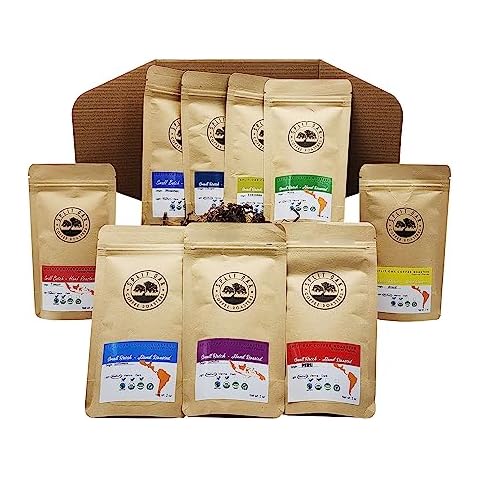 Best Coffee Gift Box Set 9 Assorted Coffees Sumatra Timor Colombia Ethiopia Honduras Mexico Guatemala Brazil Peru. All Amazing Coffee from all Over the World (9 Pack Whole Beans Assorted Coffee 2oz) Cover