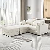 Sofa de 2 Plazas,Sofá Acolchado Sofas de Salon Cheslong Sofa Cama Chaise Longue Sofá Modular Suelo Sofá en Forma de L de Pana con Cojín Y otomano (Beige, 2 plazas+2 reposapiés)