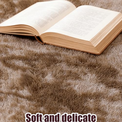 Tapis salon shaggy marron 190x230 cm moquette chambre poil long doux - 4
