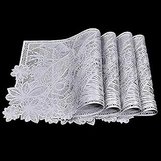 4 Pieces Place Mats, Hollow-Out PVC Rectangle Placemats, Heat Resistant Waterproof Non-Slip Washable Table Placemats for Kitchen, Cafes, Restaurant, Wedding, 17.7" x 11.8" (Silver)