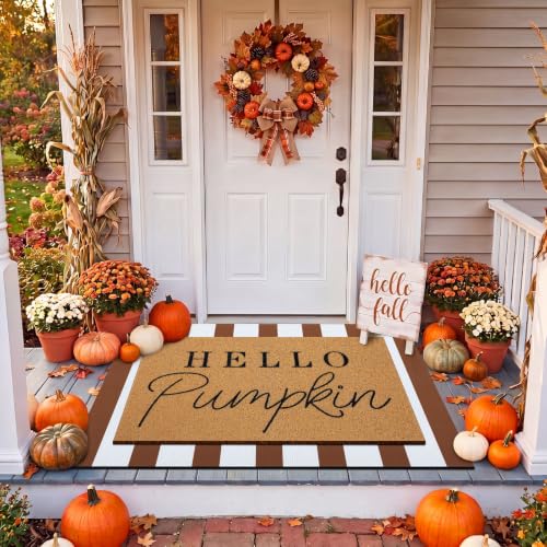 Tinideya 2 Pcs Door Mat Welcome Non Slip Coir Mats Floor Layering Doormats Seasonal for Front Porch Entryway Decor(Brown White)