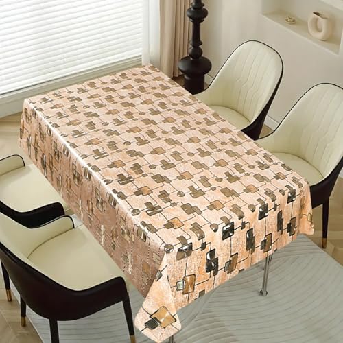 Image of Dakshya Industries PVC Waterproof Withoutlace Dining Table Cover (Size - 54X78 Inch) Rectangle 6 Seater Heat Rasistant, Golden Dibbi