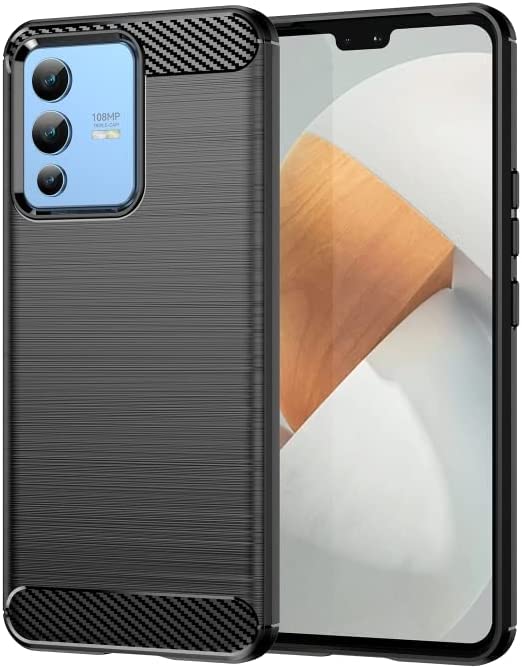 Image of NPRC Hybrid Ultra Slim Protective Case TPU Non-Slip Carbon Fiber Texture Shockproof Case Cover for Vivo V23 - Black