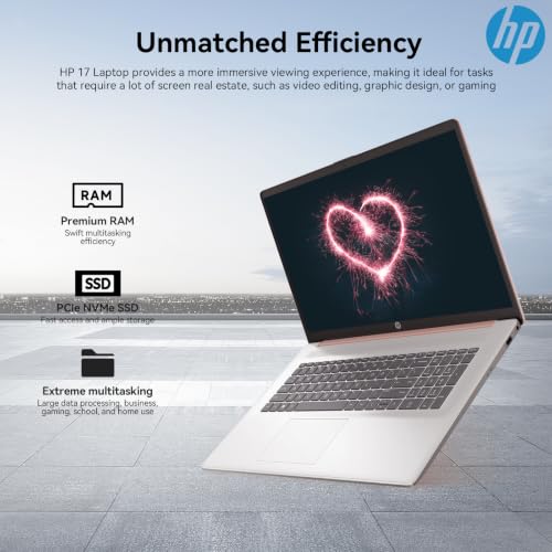 Image of HP 17 Laptop Computer, 17.3 inch HD+ Large Screen Business Laptop PC, 13th Gen Intel Core i5 (10-cores), Windows 11 Pro | Backlit Keyboard | Fingerprint Reader | Rose Gold | 32GB RAM 2TB SSD