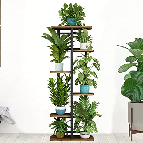 Image of LINZINAR Plant Stand 6 Tier 7 Plant Multiple Flower Rack Holder Shelves Rack Storage Organizer Display Indoor Planter for Balcony Bedroom Patio Garden Living Room, Black