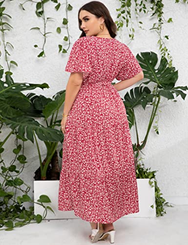 Image of ShopWonder Womens Plus Size V Neck Wrap Maxi Dress High Waist Ruffle Summer Casual Dress with Belt