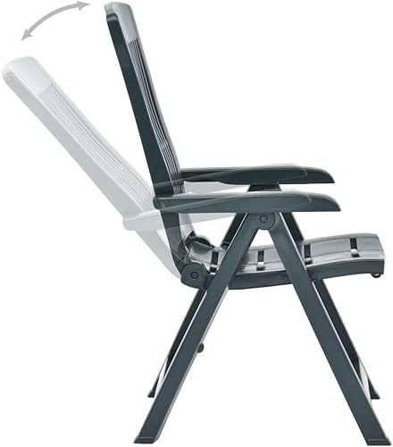 Miniatura 5 de vidaXL Sillas reclinables de plástico verde para patio, ligeras, resistentes a la intemperie, muebles de exterior con respaldo ajustable, juego de 2