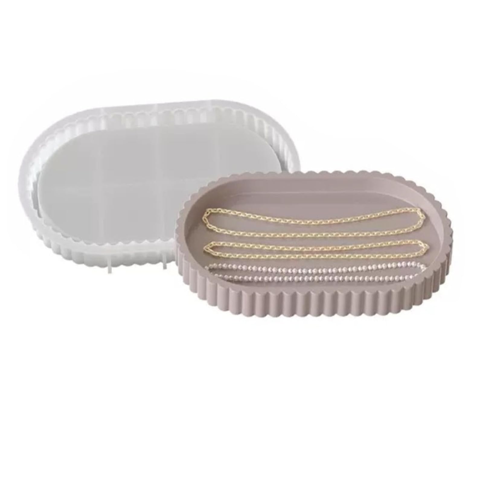 Photo 1 of Oval Silicone Tray Mould with Flower Edges, Jewelry Holder Resin Silicone Mold for DIY Craft Office Home Decor (1)