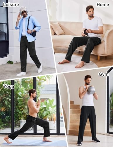 PINSPARK Cargo Sweatpants for Men with Pockets Open Bottom Baggy Cotton Sweatpants Lightweight Lounge Sweat Pants for Yoga 6