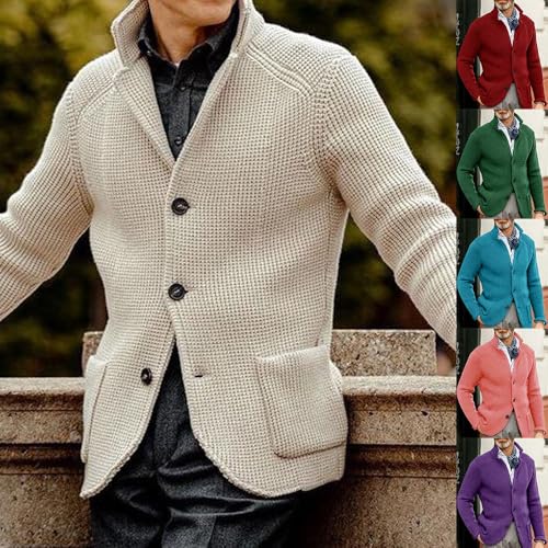 Casual Chunky Sweaters for Mens Knitted Cardigan Stand Collar Button Down Long Sleeve Knit Warm Tops 5