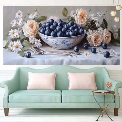 Broderie Diamant Adulte pour Salon | Grand Kit Tableau Perle Fruits et Fleurs 60x150