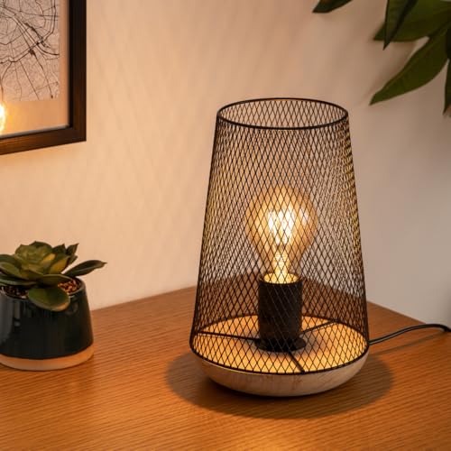 Lampe Zely métal/bois abat-jour grille Atmosphèra