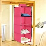 PINDIA Fancy & Foldable 4 Layer Pink with Black Border Hanging Storage Wardrobe ALMIRAH