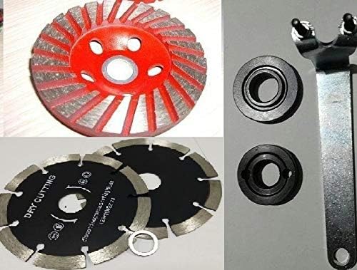 5" (set of 6 pieces) Diamond Turbo Grinding Cup Wheel & Segmented Cutting Blade with 5/8"-11 Grinder Flange Wrench Spanner Lock Nut stone concrete travertine masonry tile floor grinder polisher sander