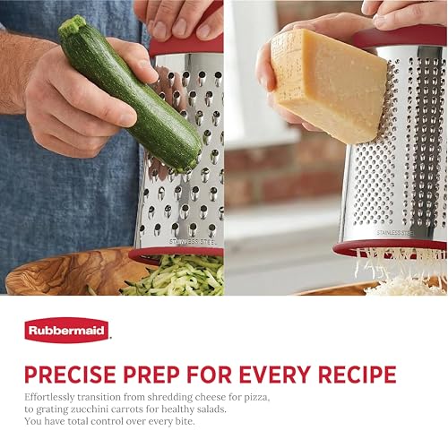 Rubbermaid Stainless Steel Cheese Grater - 9.5" Oval Handheld Box Grater with EZ Grip Handle - Multi-Surface Food & Cheese Shredder | Zester & Graters for Kitchen - Dishwasher Safe - image 4