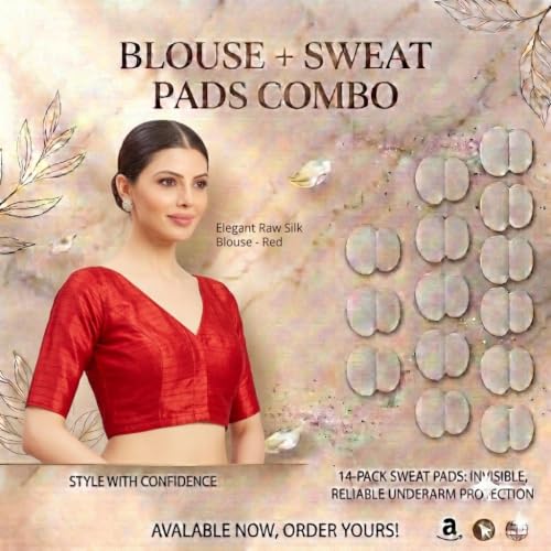 Image of Studio Shringaar Women Readymade Raw Silk V Neck Saree Half Sleeve Blouse