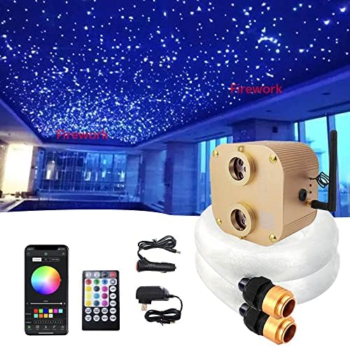 FIREWORK Bluetooth New Upgraded 20W Twinkle Dual Port Starlight Headliner Light Kit with APP/Remote Music Mode RGBW LED for Car Home Ceiling Decoration, Mixed 920pcs (0.03in+0.04in+0.06in) 13.1ft