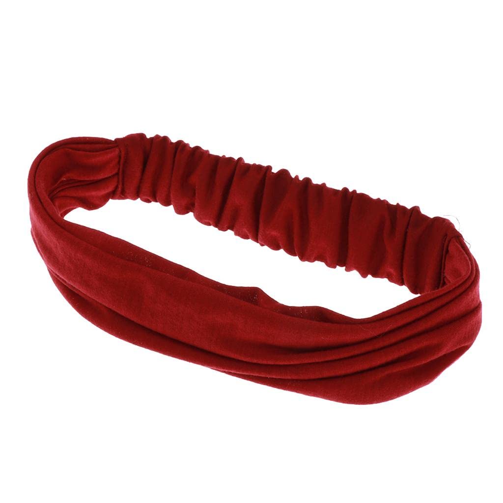 Womens Cotton Elastic Turban Headwrap Widened Hairband Headwear Burgundy-image-49