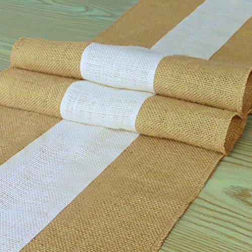 Fowecelt Splicing Burlap Table Runner Rustic Christmas Table Decor Thanksgiving Day Farmhouse Dinner Weekend Picnic Wedding Baby Shower Runner Jute Woven Natural Fabric, 12 × 72 Inch