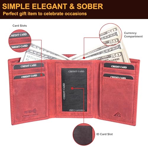 Image of ASAD Leather Slim Everyday Trifold Wallet with ID Window and Multiple Card Slots | Genuine Leather Double Stitched RFID Blocking Stylish | Gift for Him | Bordo Crazy Horse American Flag Design