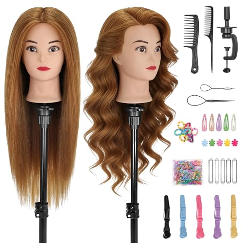 Tête à coiffer 80% vrai cheveux à volume amélioré avec support de pince inclus