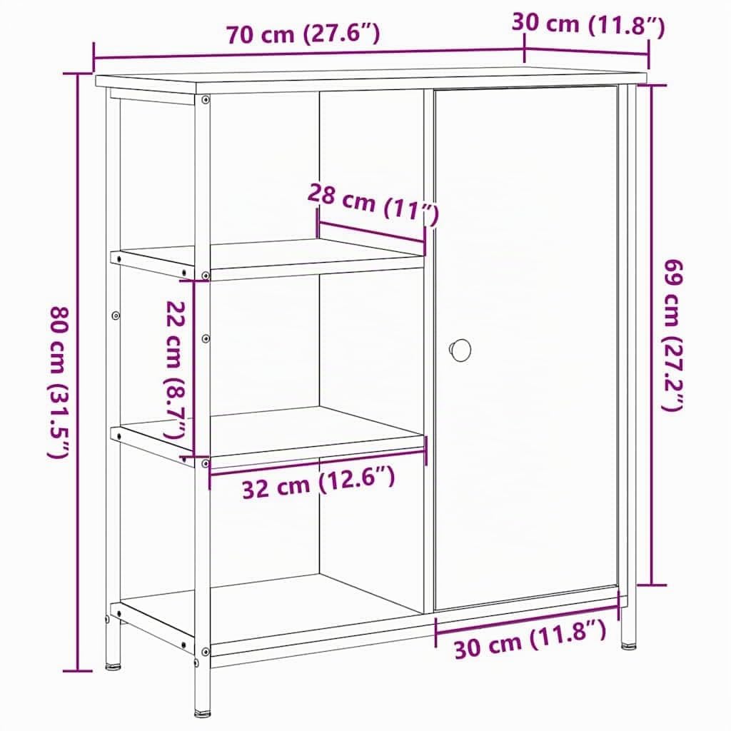 vidaXL Buffet Chêne Artisanal 70 x 30 x 80 cm