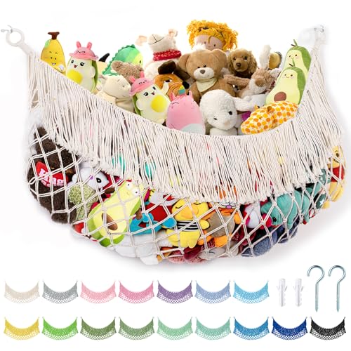 PrimZooty Stuffed Animal Hammock - Extra Large 56'' Long, Stuffed Animal Storage, stuffed animal Holder net, Hammock Large, Storage Hanging Organizer - Cream White